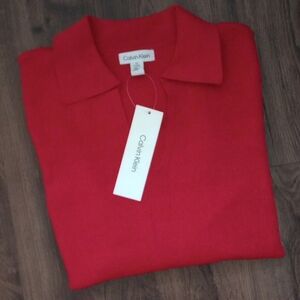 Calvin Klein Women's Metallic Rib-Knit Collared Sweater, Size Small